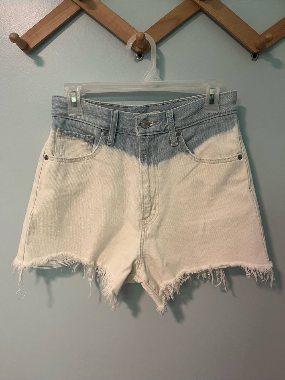 Levi’s Light Blue & White High-Waist Mom Denim Shorts